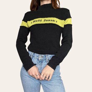 Y2k 2000s vintage mock neck Mudd Jeans spellout striped sweater